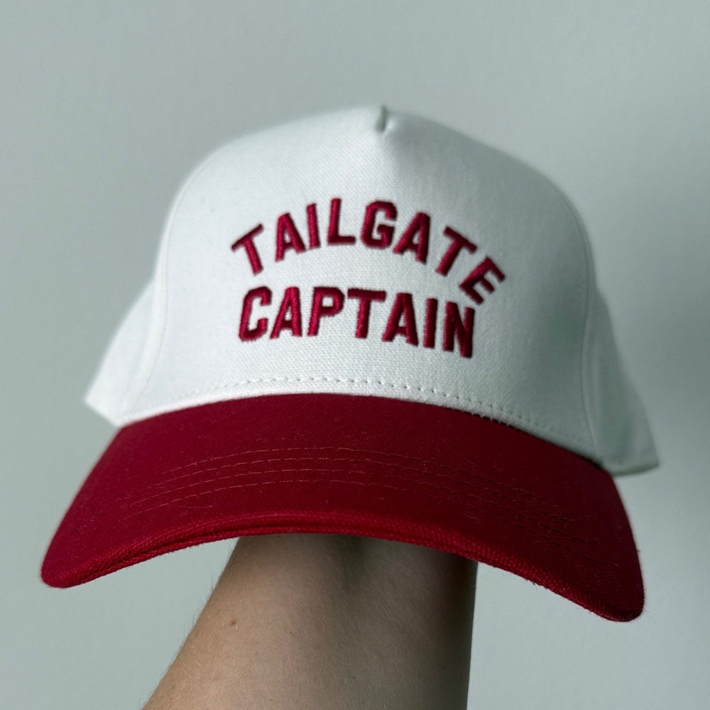 White and Red Tailgate Captain‎ Embroidered Hat Adjustable One Size